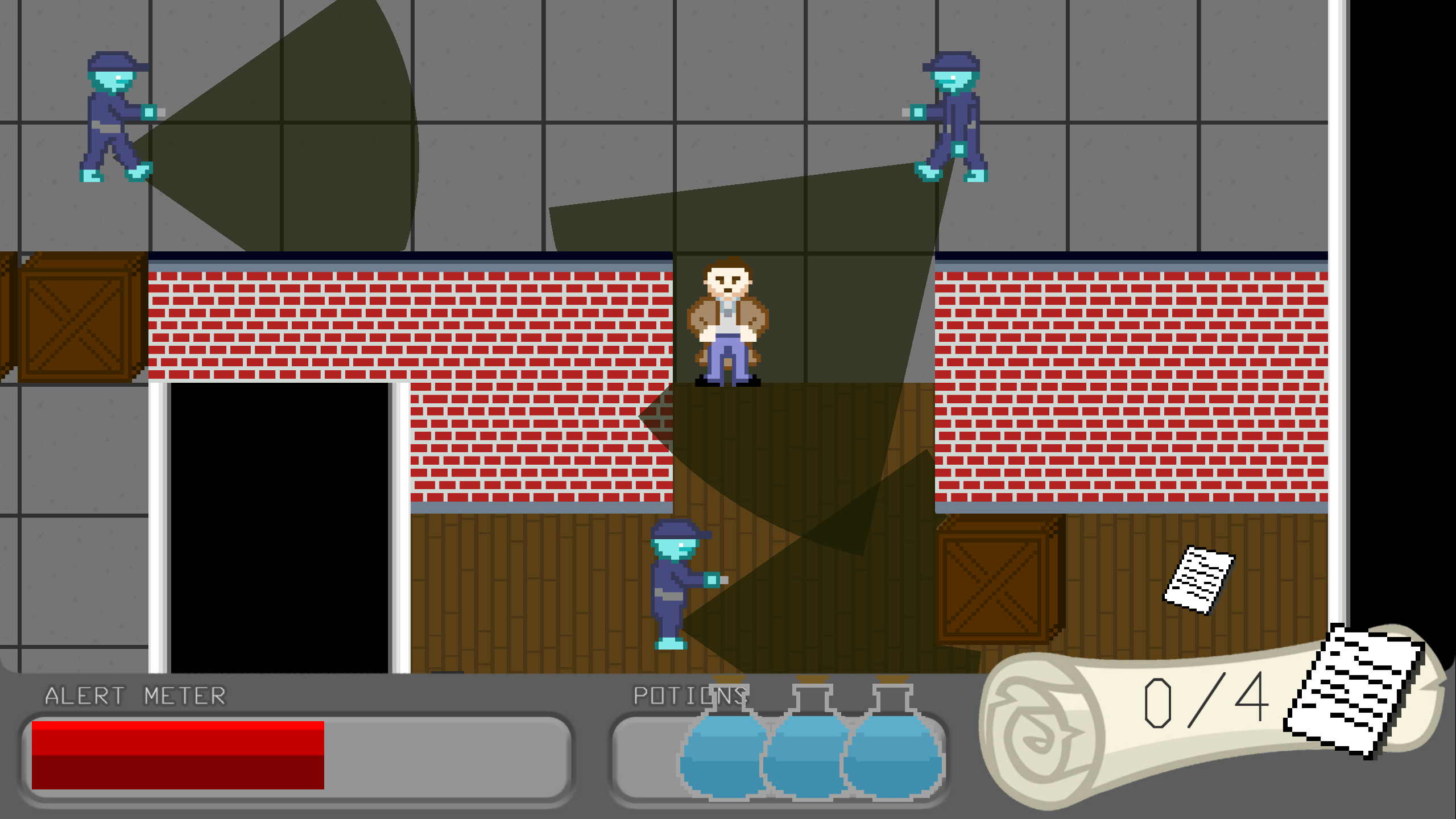 Shade Walk gameplay in which detective Dresden is being spotted by guards.