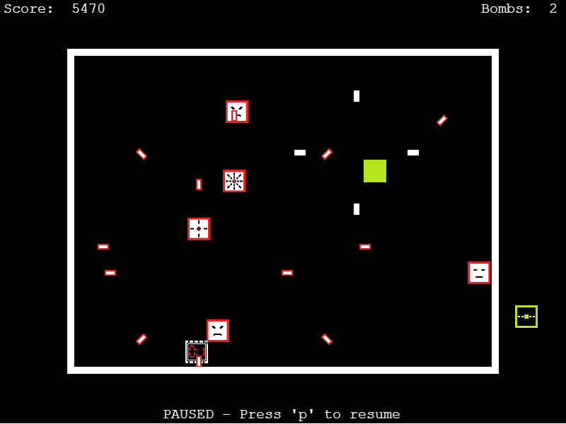 Enemies InBOUND gameplay in which many hazards are filling the play area with bullets.